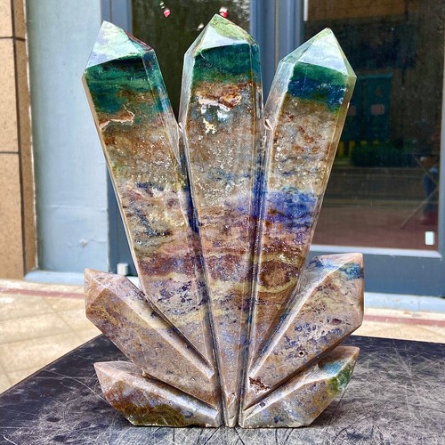 9.17LB Natural water grass agate column with multiple pointed quartz crysta - 第 3/13 張圖片