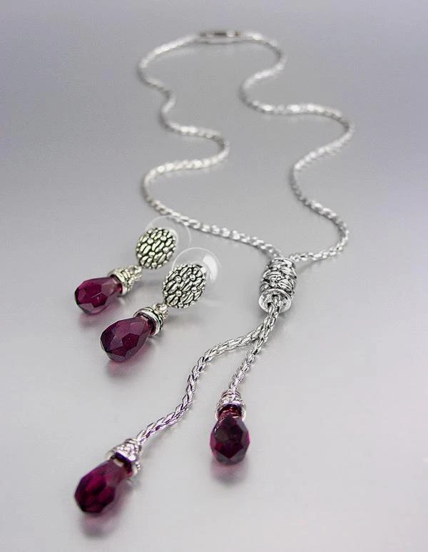 设计师 BALINESE 紫色紫水晶电缆磁性扣项链套装 — 第 3/4 张图片