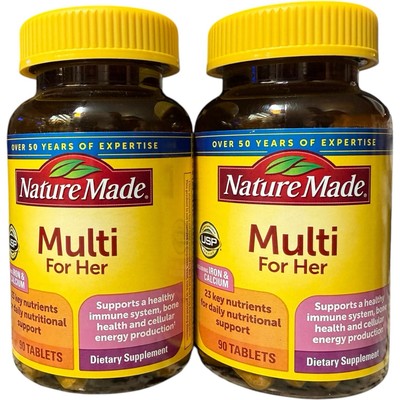 Nature Made Multi For Her 90 Tablets 2 Pack Iron Calcium Exp-09/2026 Sealed/New