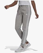 Adidas Women's Essent. Fleece Tapered Cuff Pants, Medium Grey Heather/White, XL