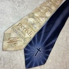 Eagles Wings Silk Neck Tie Christian Theme Cross Bible Verse Larson Blue Tan