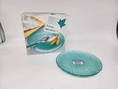 Vintage Arcoroc France Herringbone Ribbed Turquoise Teal Green Plates Set Of 6 