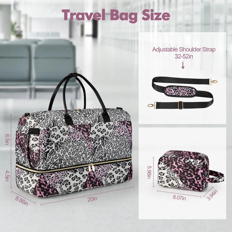 Bolso Weekender para Mujer, Bolso de Lona de Viaje Grande con Compartimento para Zapatos, Llevar... Foto 4 de 4