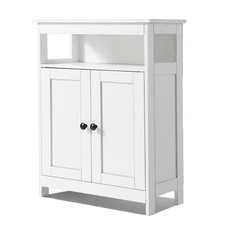 Wooden Bathroom Floor Cabinet Storage 3-Tier with Adjustable Shelf White
