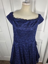 B Darlin Womens 16W Royal Blue Lace Off Shoulder Fit Flare Dress NWT Plus Size