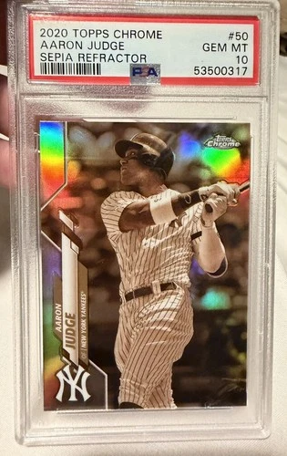 2020 TOPPS CHROME SEPIA REFRACTOR #50 AARON JUDGE PSA 10