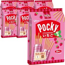Pocky Fresa 8 Bolsas x 6 Ezaki Glico Gran Capacidad Individual de Japón