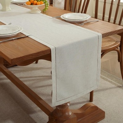 Linen Blend Table Runner   Light Natural Handmade Hemstitch, Classic Style for