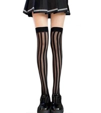 WOMEN'S VERTICAL STRIPES SHEER BLACK OVER THE KNEE THIGH HIGH STOCKINGS TIGHTS