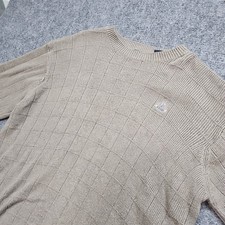 Izod Crewneck Men Sweater Large Beige Preppy Square Knit Long Sleeve