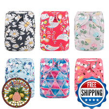 ALVABABY 6pcs Cloth Diapers Pocket Baby Diapers Newborn Nappy with 12 Inserts fo