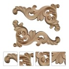 2pcs Wood Carved Onlay Wood Carving Appliques Furniture Door Decal Wooden Decal