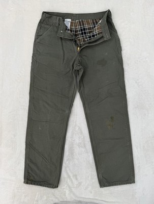 Carhartt Jeans Pants Men 36x34 Green Flannel Lined Relax Carpenter B111 Dungaree