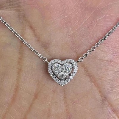 2 Ct Round Cut White Moissanite Heart Women's Pendant 14K White Gold Plated