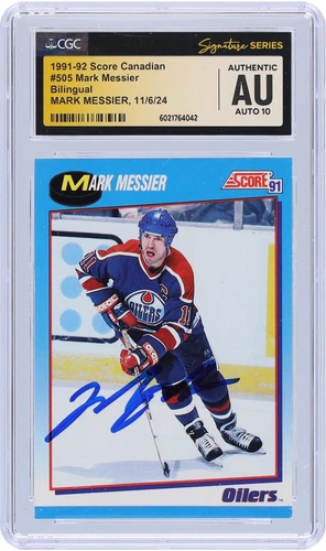 Mark Messier Oilers Signed 1991-92 Score Canadian Bilingual #505 CGC 10 Card