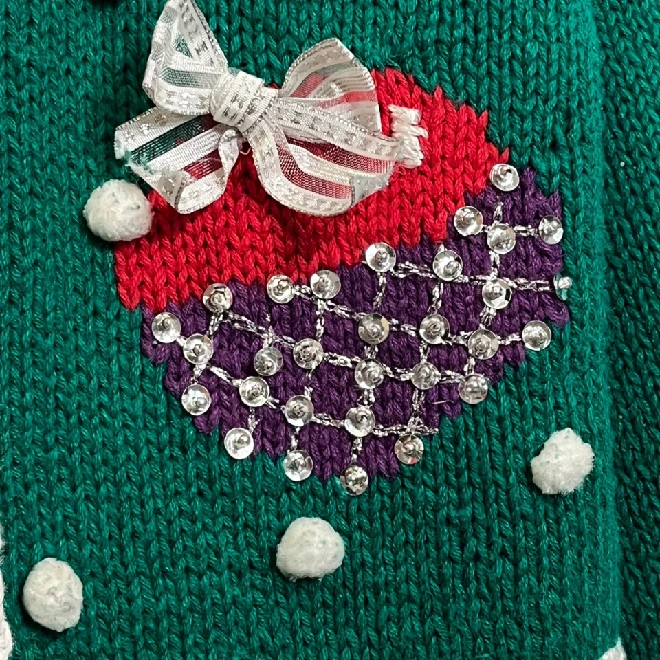 Vtg Womens Ugly Christmas Sweater Large Embellished 3D Knit Bears Crew Holiday - Image 3 of 4
