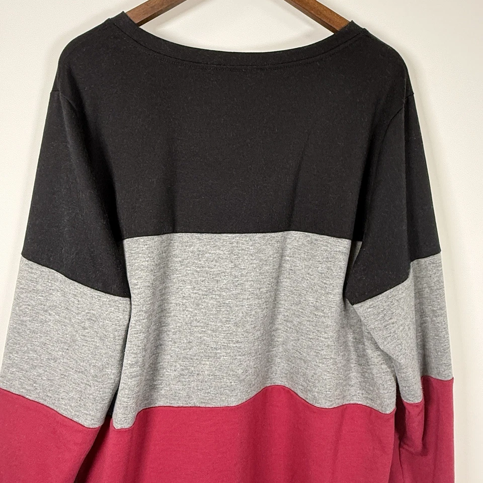 Women’s Long Sleeve Color Block Stripe Shirt Black Gray Maroon Size 20W - Image 3 of 4