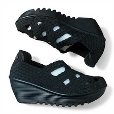 Bernie Mev Woven Platform Wedge Cutout Shoes US 8 Black Comfort Minimalist