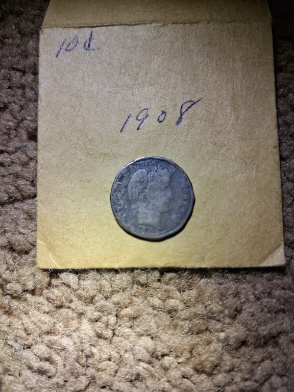 1908-P Barber Dime 90% Silver.