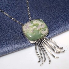 925 Silver Plated Decent Peace Jade Necklace 18" Independence Day Sale Trendy GW