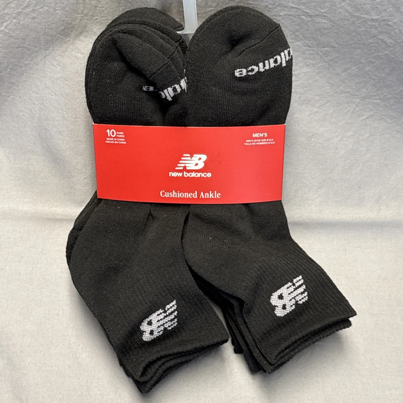 NEW BALANCE 10 Pairs Mens Cushioned Ankle Socks Black Arch Support