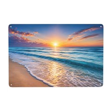 Metal Sunset Beach Wall Decor Sign 8x12 Inch for Home or Outdoor Use