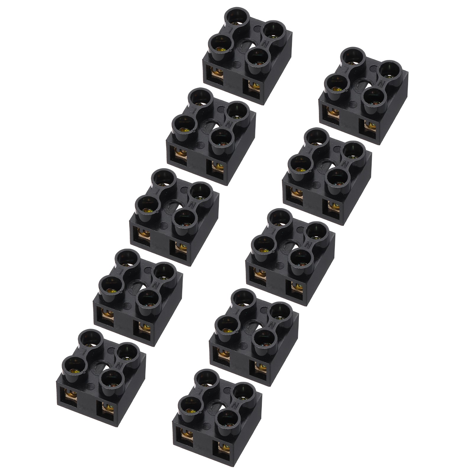 10pcs Dual Row Terminal Block, 2 Positions 500V 10A, Black