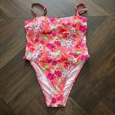 Victoria  s Secret High Cut Open Back One Piece Swimsuit Pink Floral Size XS