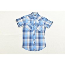 Wrangler Men's Western Button Shirt Pearl Snap Size Small Pocket Chest Blue Plai