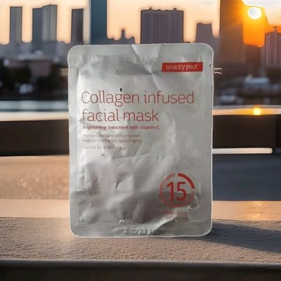 Beauty Pro Collagen Infused Gesichtsmaske mit Vitamin C, verbessert den Hautton 