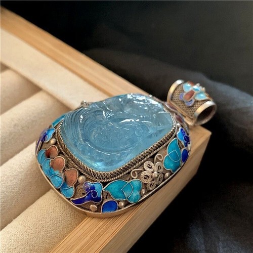 Ciondolo Collana Donna Argento Sterling Pietra Preziosa Acquamarina Blu Grandi Gioielli - Foto 3 di 12