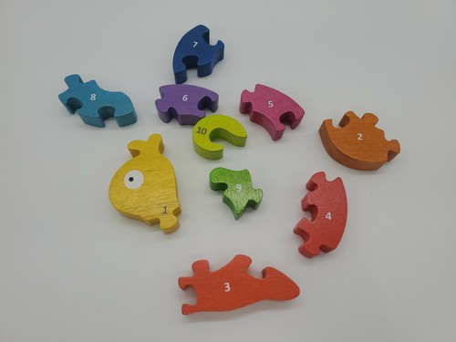 Children's Wooden Snail Number Jigsaw Puzzle *10 Thick Pieces/Multi Color - Picture 4 of 7