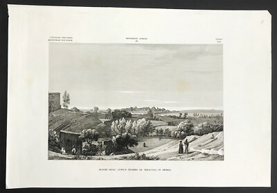 Sizilien Syrakus Radierung von Orlandini Reste des antiken Theaters 1840