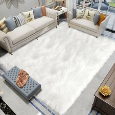 Living Room Large Area rug Faux Fur Sheepskin Bedroom 8X10 ft  rugs in White