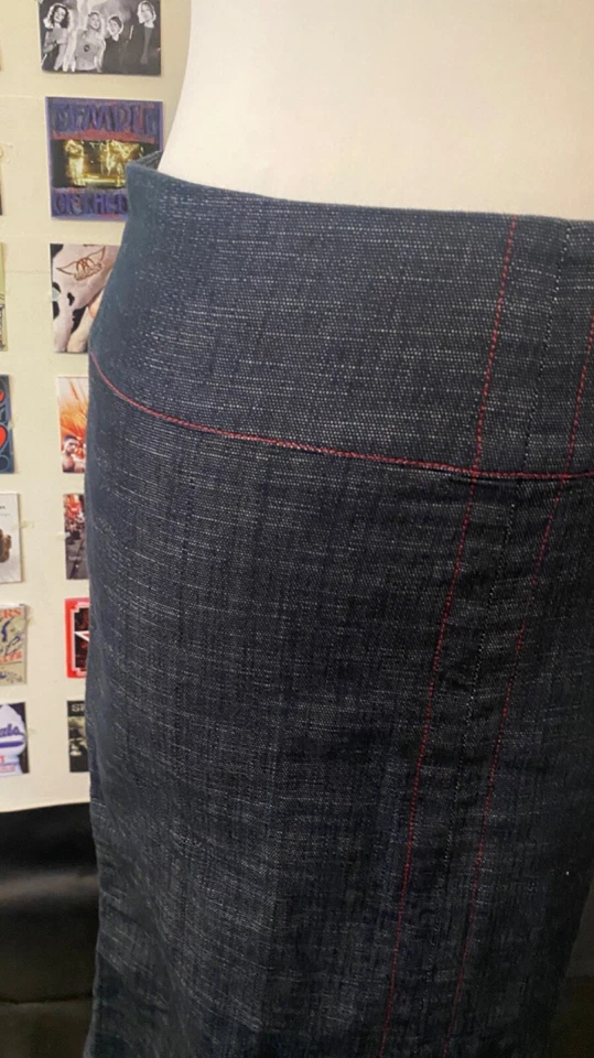 Vintage 90's Y2K Cop copine maxi skirt writing denim stripes red stitching layer - Image 4 of 4
