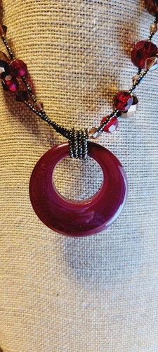 Lia Sophia Burgundy and Brown Beaded STATEMENT Necklace 18 in Couture Retired - Picture 7 of 8