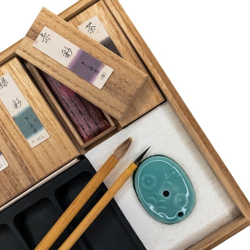 Juego de caligrafía japonesa Kikuya-Fude Honpo 6 colores Sumi y 2 cepillos Fude - Imagen 6 de 12