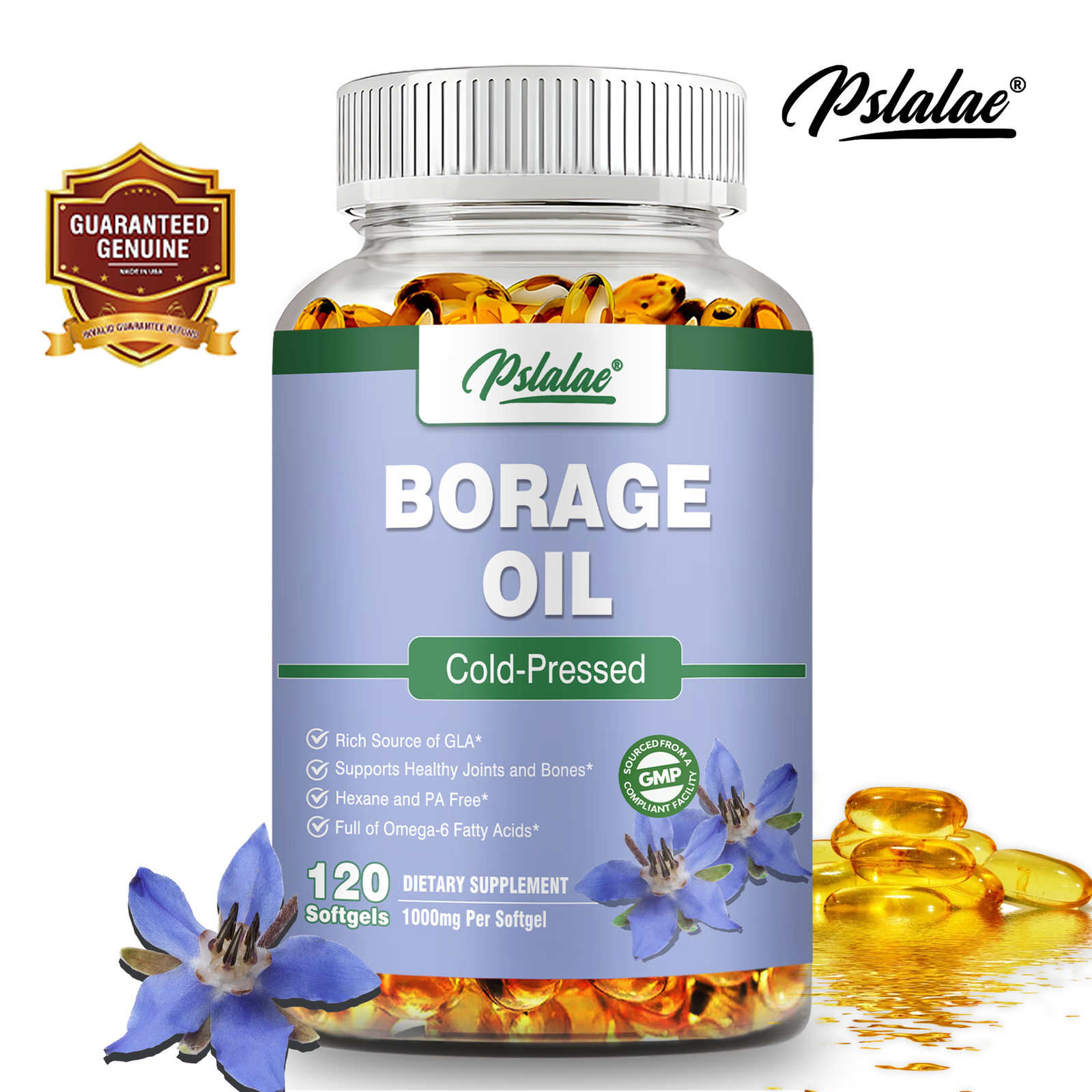 Aceite de borraja 1000 mg - Mejorar la salud ósea y articular, apoyar la salud del cabello, la piel y las uñas