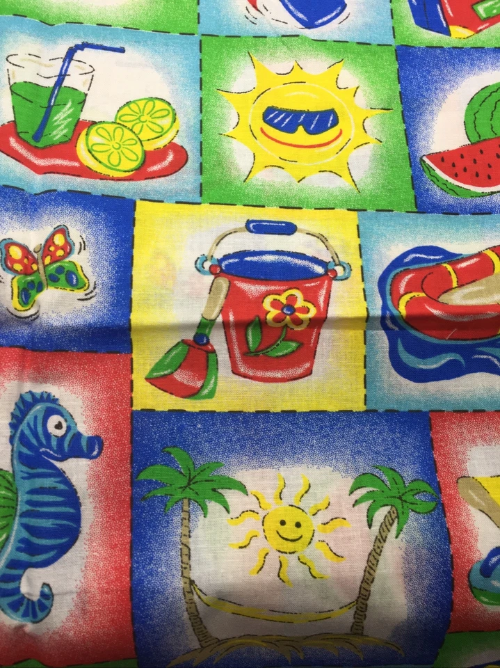 Oakhurst Textiles Fabric Summertime Joan Pace Baker Limeade Beach Sun 1/2+Yd - Image 3 of 4