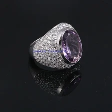 Natural Amethyst & CZ Gemstones with 925 Sterling silver Ring for Men's #J121