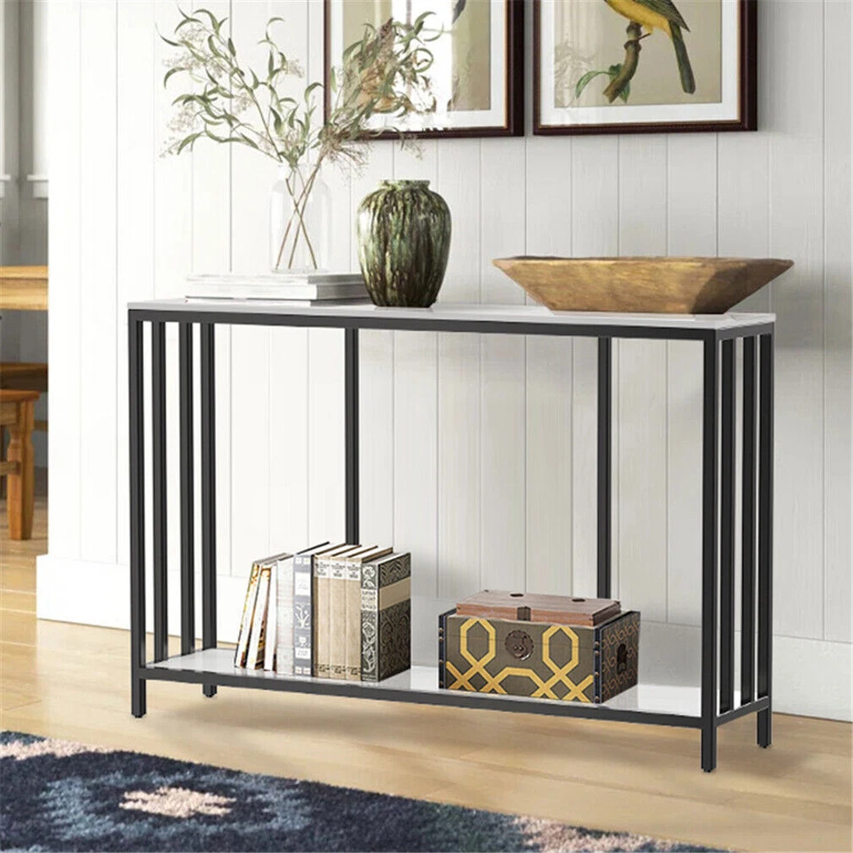 2 Tier Marble Console Table Waterproof Rust-proof Kitchen Dining Room Dec Stand - Image 2 of 4