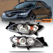 For 2004-2009 Mazda 3 Sedan Lamps Headlights Black Housing Clear Lens Leftright