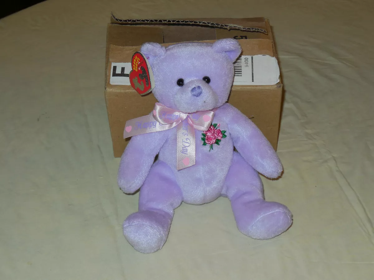 Ty Beanie Baby 2.0 Love To Mom 2007 Purple Bear Happy Mothers Day Flower Heart