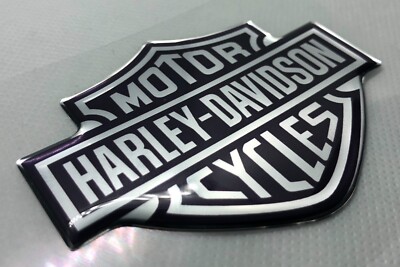 1pc Harley Davidson Logo 3D Domed Stickers. Silver Black. 82x62mm
