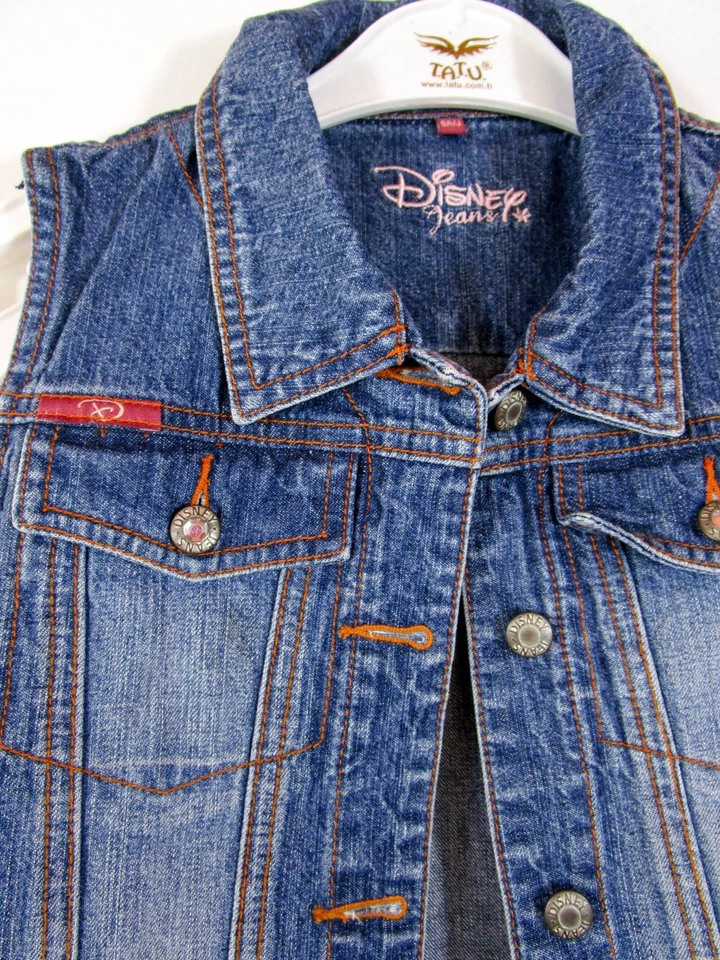 DISNEY Girls Denim Embellish Embroidery Sleeveless Jacket Gilet age 6 yrs BC22 - Image 4 of 4