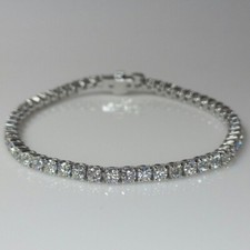 6Ct Round DEF Moissanite 14K White Gold Plated Tennis Bridal Wedding Bracelet 7"
