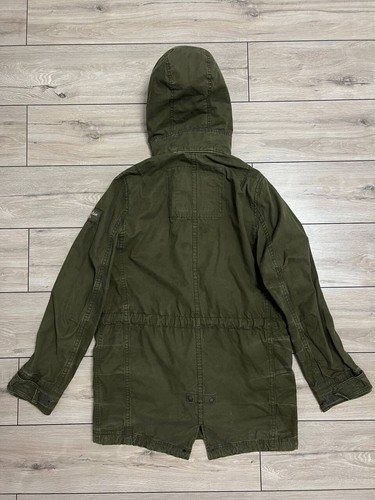 Men Vintage ABERCROMBIE & FITCH hooded military parka jacket size L y2k khaki - Picture 6 of 16