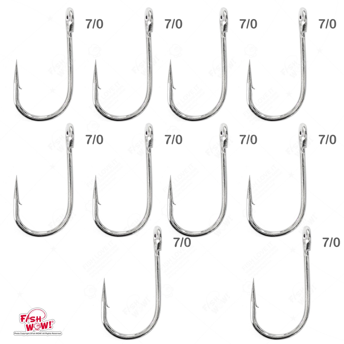 10pcs 7/0 Fish WOW! Fishing Open Eye Siwash hook 6X strong hi