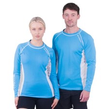 Sharkskin Unisex Rapid Dry Rash Guard Long Sleeve MD Scuba Snorkel Surf Blue/Wht