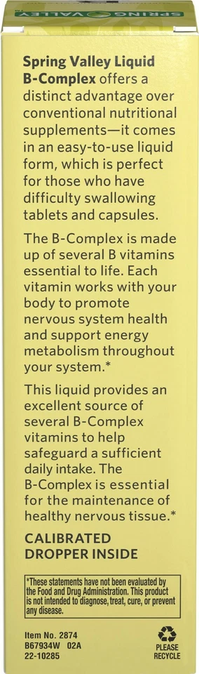 Spring Valley Vitamin B Complex Sublingual Liquid with B12, 59 Doses, 2 Fl Oz..+ - Image 2 of 2